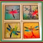 Coasters - Ceramic Tile - Set Of 4 - Dragonflies