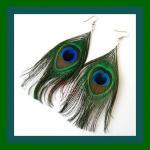 Earrings - Peacock Feather - Green Pierced