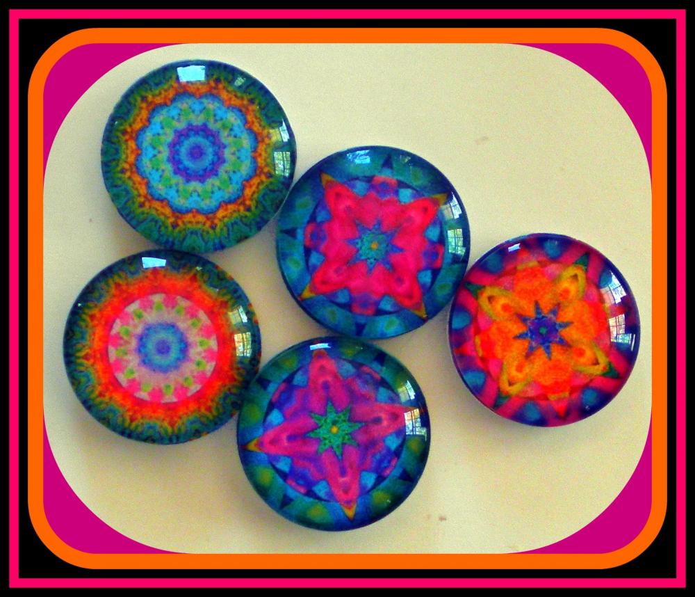 Magnet Set Of 5 - Mandalas (set 1) - 1 Inch Domed Glass Circles