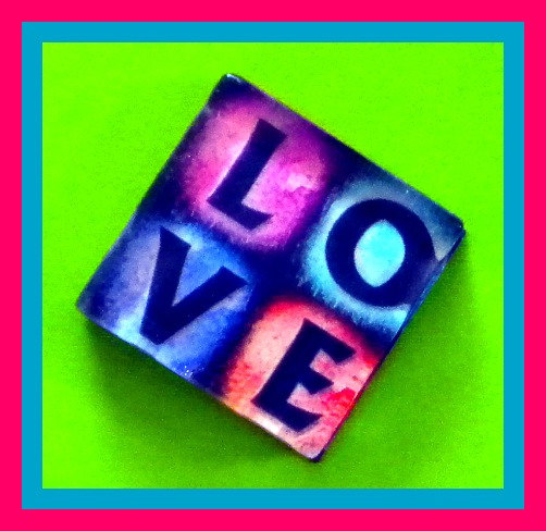 Magnet - Love - 1 Inch Glass Square - Valentine's Day