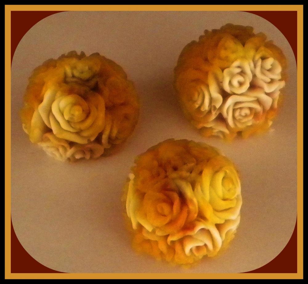 Soap - Creme Brulee Scented Rose Soaps - Made With Goat's Milk - Set Of 3 - Weddings, Party Favors, Table Decorations