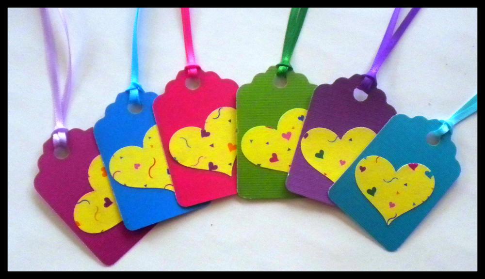 Tags - 6 Heart Cardstock Gift Tags - Bright Colors