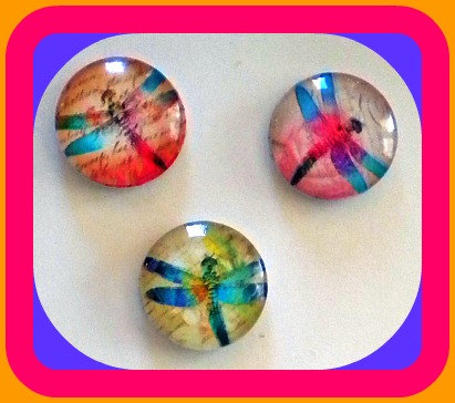 Magnets - Set Of 3 - Dragonflies (set 1) - 1 Inch Domed Glass Circles