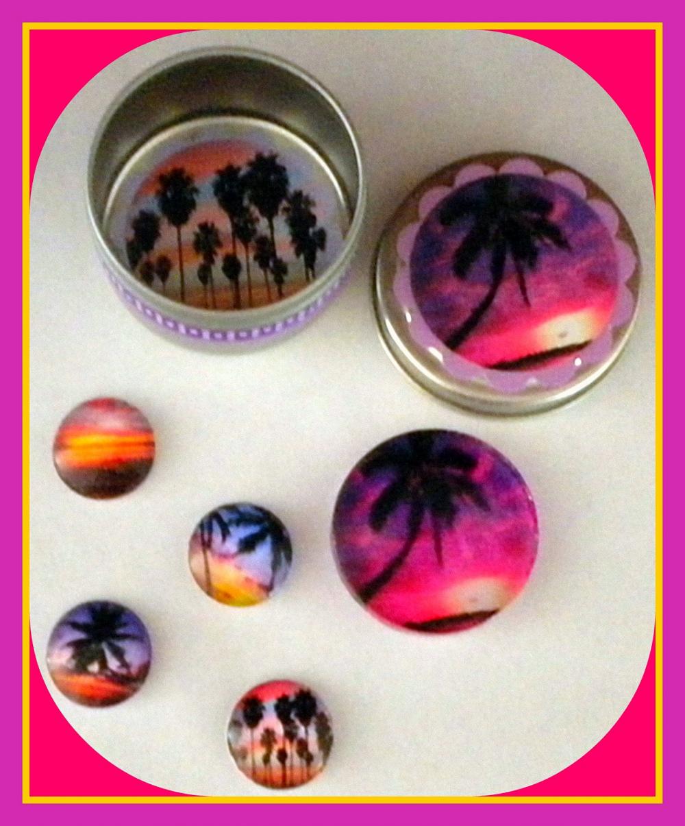 Magnets - Tropical Beach Sunsets With Palm Trees - Magnet Set In Gift Tin - 5 Magnets