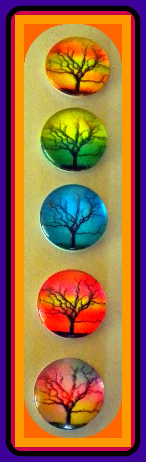Magnets - Set Of 5 - Winter Trees - 1 Inch Domed Glass Circles