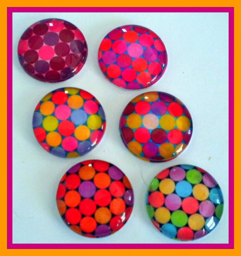 Magnets - Set Of 6 - Geometric Designs - 1 Inch Domed Glass Circles