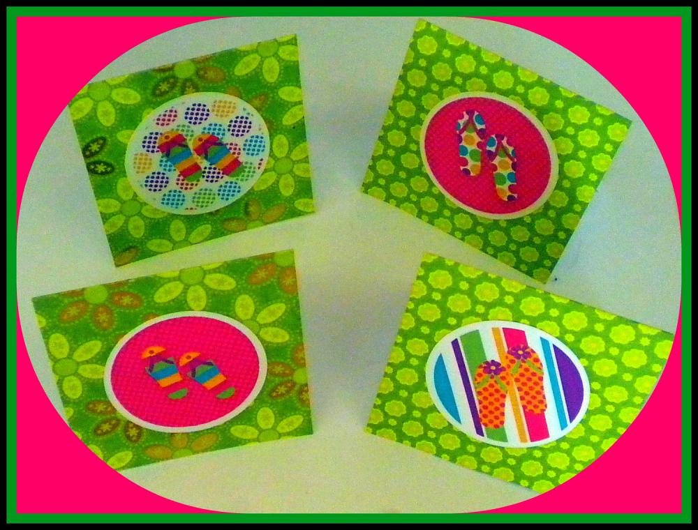 Notecards - Mini Flip Flop Notecards - Set Of 4 - Colors - Stocking Stuffer